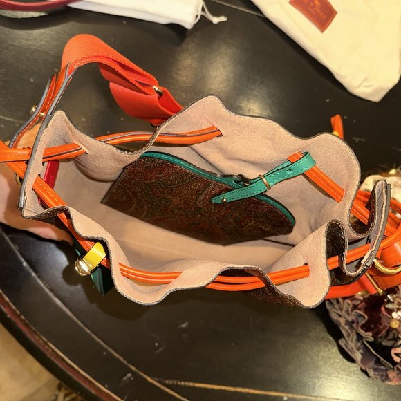 NWOT Etro Round Fluo Paisley Drawstring Bucket Bag - Picture 7 of 12